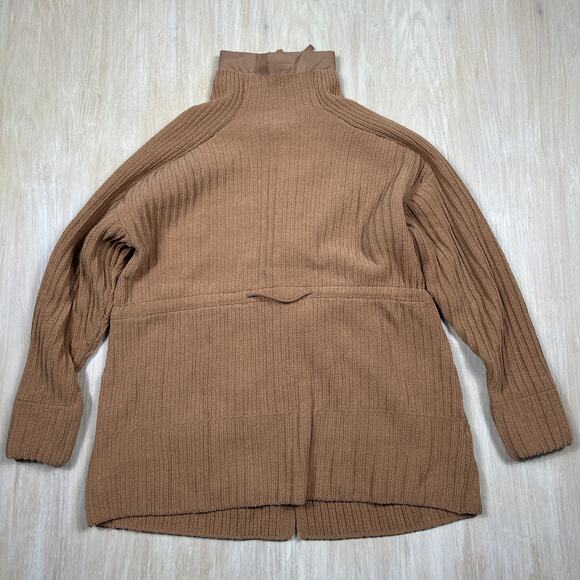 FLX Camel Brown Ribbed Knit Full Zip Sweater Jacket Drawstring Pockets Large - Picture 10 of 14
